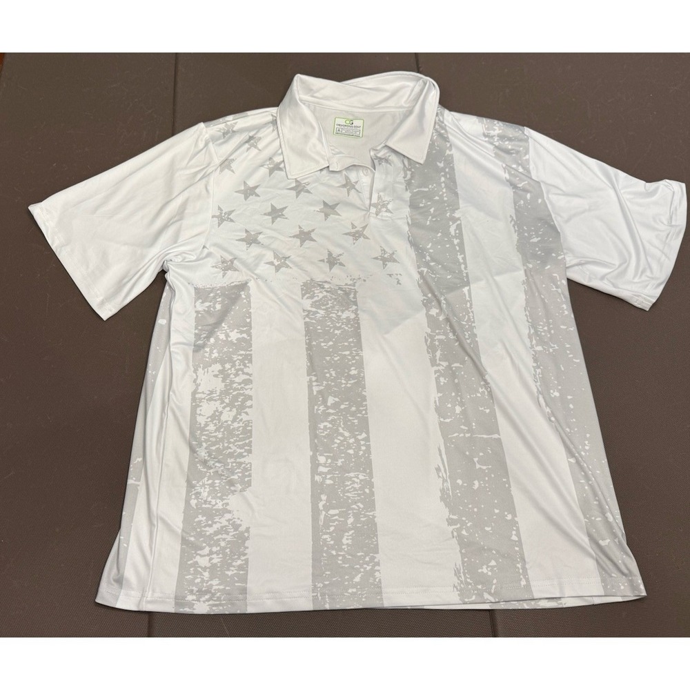 Obnoxious Golf Polo Shirt Mens XL White Gray American Flag Performance Patriotic